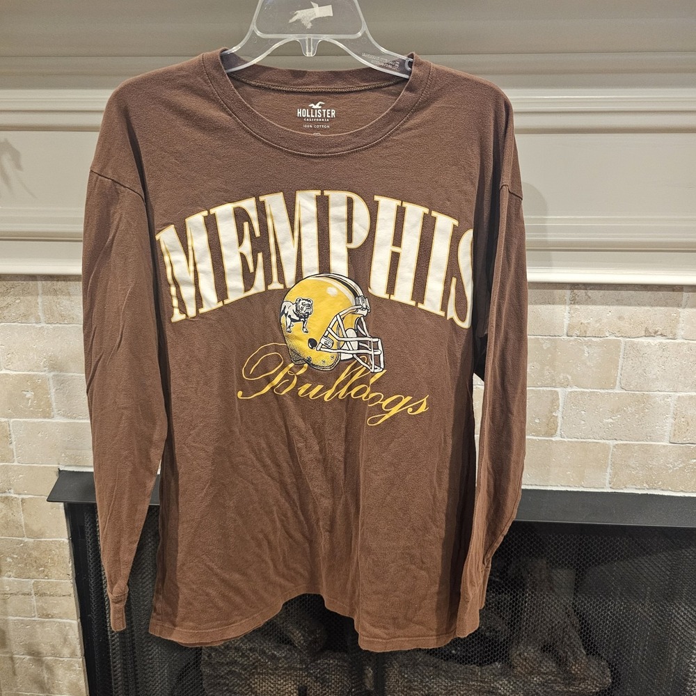 Hollister Memphis Bulldogs Collegiate Brown Long Sleeve T Shirt Mens Small